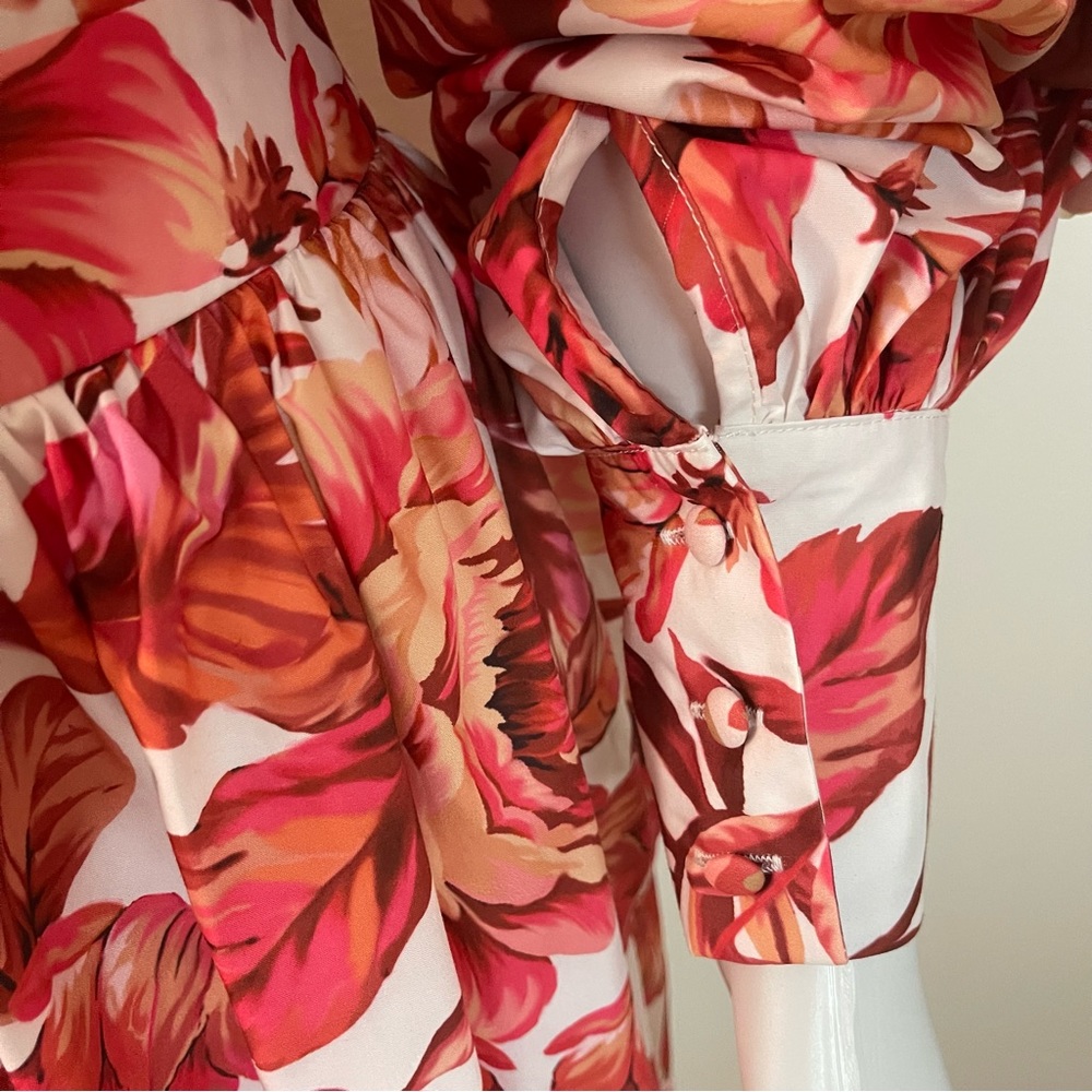 Floral print long sleeve Shirred back ruffled cutout mini dress - Picture 3 of 11